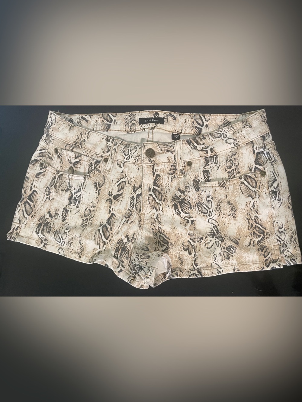 bebe Snake-Print Shorts in Ivory and Brown